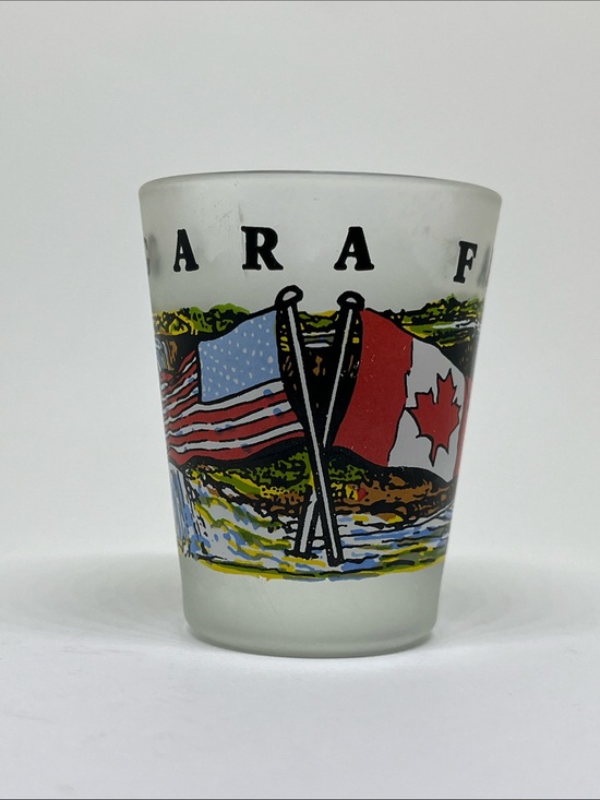 Other - Frosted Glass Niagara FallsShot Glass with USA and Canada Flags - White/Red/Blue